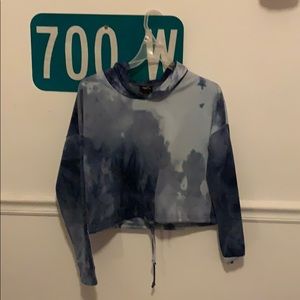 tie dye long sleeve blue cropped hoodie